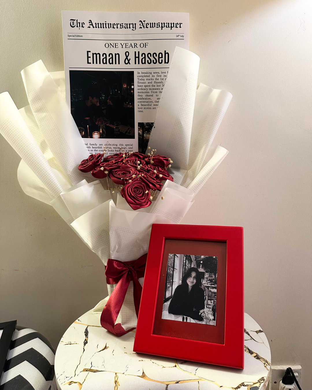 The Anniversary Love Combo | Personalized Anniversary Newspaper Flowers Bouquet & Forever Frame