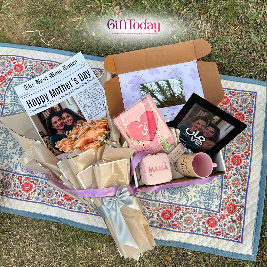 Luxury Mother’s Day Gift Box with Custom Photo Bouquet & Personalized Keepsakes