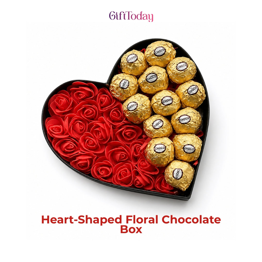 Heart-Shaped Chocolate Box | Roses & Premium Chocolates Gift