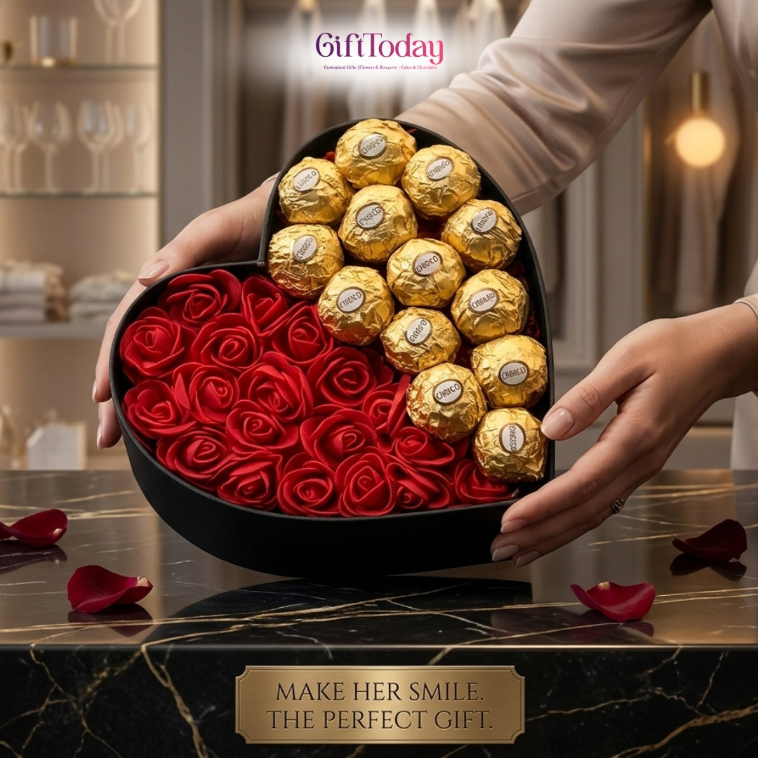 Heart-Shaped Chocolate Box | Roses & Premium Chocolates Gift
